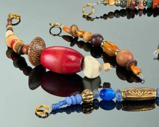 4pc Mixed Beaded Costume Jewelry Charms Drops | Wood Stone Glass | 35.85g