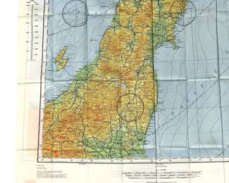 WWII AAF Cloth Chart Japan: Sendai & Kanazawa Regions, 1943 Aviation Map