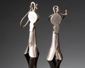 Vintage Native American Sunface Inlay Squash Blossom Sterling Silver Earrings