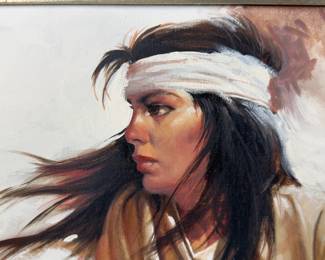 Maher Morcos Original Oil Painting Native American Woman Portrait 1986