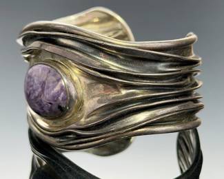 Dominique Dinouart DDD Sterling Silver Charoite Mexican Cuff Bracelet 51.94g