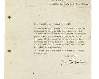 WWII German Kreisleiter Letter to German Cross in Gold Recipient Hugo Schmidt 1943
