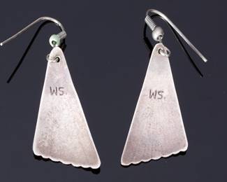 Navajo Willie Shaw Sterling Silver Turquoise Fan Earrings Native American