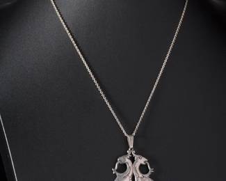 Sterling Silver Double Dragon Openwork Pendant Necklace, 18in Chain