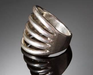 Rare White Hogan George Kee Navajo Modernist Sterling Silver Ring Size 8