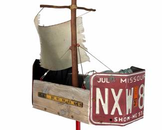 Gabriel Lonscar 'Show-Me Sailor' Folk Art Recycled License Plate Boat Sculpture