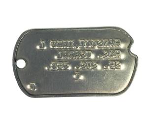 US Military Dog Tag: Mary L. Hanscom, HQS. USARAL, SYS. SEC., SP. O