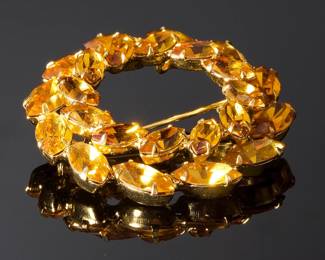 Vintage B. David Rhinestone Wreath Brooch Pin & Clip-on Earrings Set