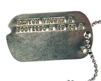 WWII US Military Dog Tag, Vaughn A. Kenyon, 36871136, Cook County IL