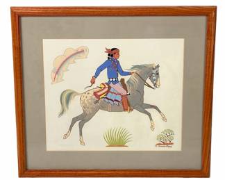 Harrison Begay Navajo Native American Art Print; HORSE Rider, Framed
