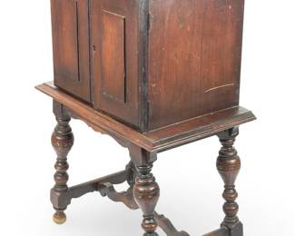 Antique Jacobean Style Strongbox Cabinet with Metal Interior, Early Hand-Crafted
