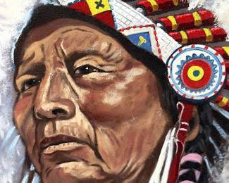 F.A. Bud Olson 1989 Original Native American Chief Flagstone Art 25x29