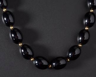 Vintage Monet Black & Gold Tone Necklace & Hoop Earrings Set, 27"