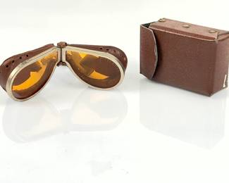 WWII British RAF MK II Pilot Goggles with Case - Vintage Aviator Eyewear