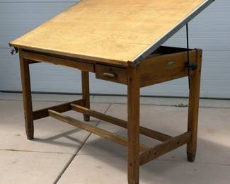 Vintage 1940s Hamilton-Economy J250 Drafting Table - Adjustable Wood & Steel