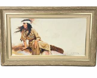 Maher Morcos Original Oil Painting Native American Woman Portrait 1986