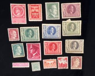 Lot of 18 German WWII Nazi Era Stamps - Hitler, Swastika, Propaganda