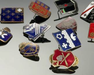 Vintage US Military DUI Insignia Pin Lot (11) - Sterling, Meyer, Mid-Century