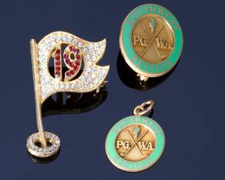 Vintage Golf Pins & Pendant Lot: PGA Southwest Section & Rhinestone Flag (9)