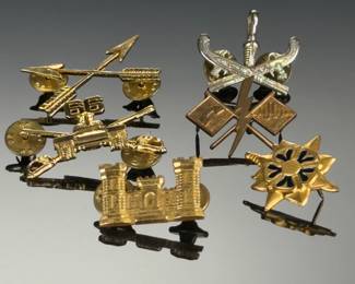 Lot of 6 Vintage US Military Branch Insignia Pins: Cavalry, Engineer, Signal, MI, Infantry, Armor