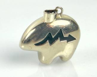 Zuni Fetish Bear Sterling Silver Harmony Bell Necklace Pendant 24.49g