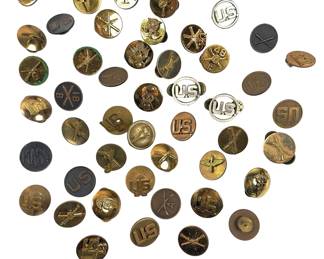 Large Lot Vintage US Military Army Collar Discs & Pins, WWI-Korean War Era