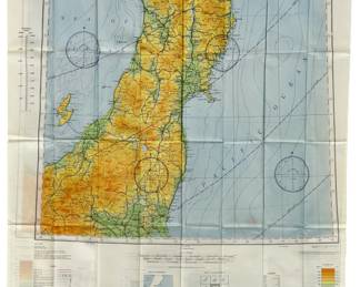 WWII AAF Cloth Chart Japan: Sendai & Kanazawa Regions, 1943 Aviation Map