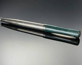 Vintage Zeppelin Germany Rollerball Pen, Dark Green & Silver Tone, Patina