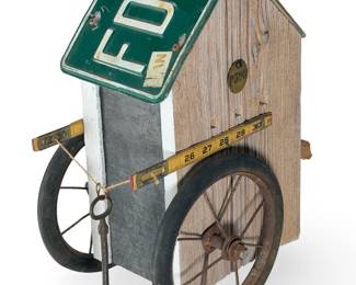 Vintage American Folk Art 'Roller House' Sculpture with Found Objects, P398