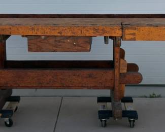 Antique Industrial Carpenter's Workbench with Abernathy No. 80 Rapid Vise