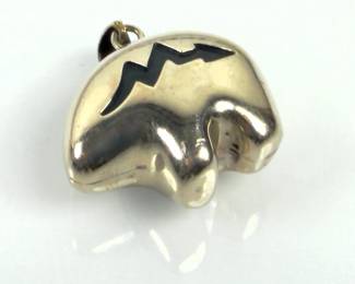 Zuni Fetish Bear Sterling Silver Harmony Bell Necklace Pendant 24.49g
