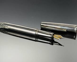 Waterford Powerscourt Fountain Pen w/ 18k Gold NIB, Silver Finish