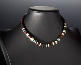Vintage Santo Domingo Heishi Necklace | Multi-Stone & Shell Beads