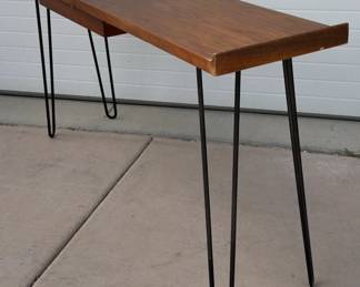 MCM Walnut Console Table with Hairpin Legs, Slender Design
