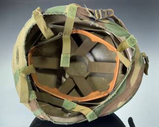 US Army PASGT K-Pot Helmet, Woodland Camo Cover, Gulf War Era Military Collectible