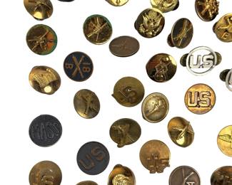 Large Lot Vintage US Military Army Collar Discs & Pins, WWI-Korean War Era