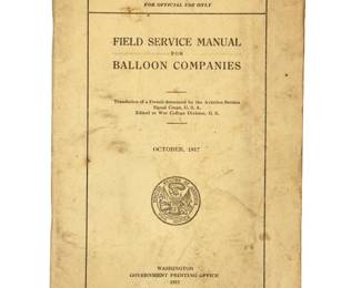 WWI 1917 US Army Confidential Field Service Manual Balloon Companies AEF Lt Galloway