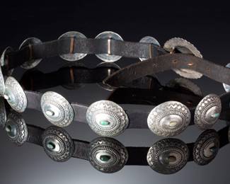 Vintage Navajo Swan Taos Silver & Turquoise Concho Belt, Native American