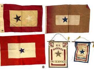 Lot of 5 WWII US Home Front War Service Star Flags & Banners
