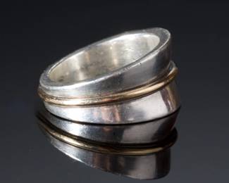 Heavy 14K Gold & Sterling Silver Ring, Signed LD, Size 9, 11.21g