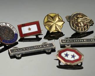 Lot of 9 Vintage US Military Pins: WWII Army, Navy, Discharge & Service Stars