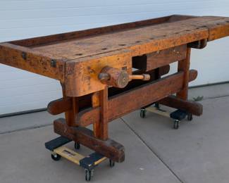 Antique Industrial Carpenter's Workbench with Abernathy No. 80 Rapid Vise