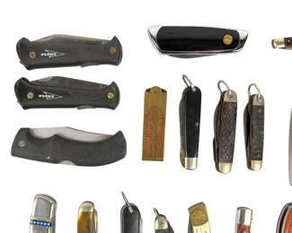 Large Collection Vintage & Modern Folding Knives, Leatherman, Schrade, US Military
