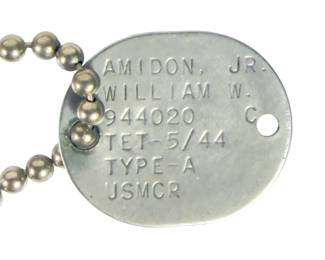 WWII USMCR Dog Tag William W. Amidon Jr. | Marine Corps ID & Ball Chain