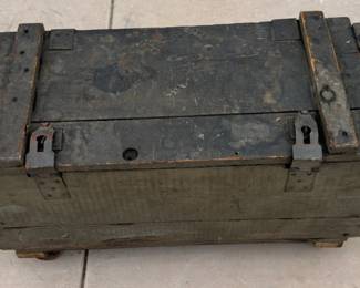 Antique Military Wood Crate on Casters | Olive Green Storage Trunk Box