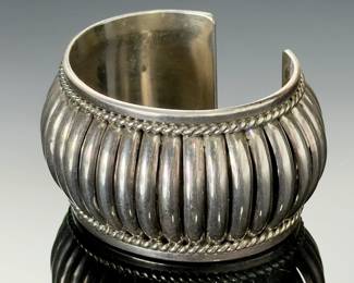 Navajo Tom Charlie Sterling Silver Fluted Cuff Bracelet - Signed TC