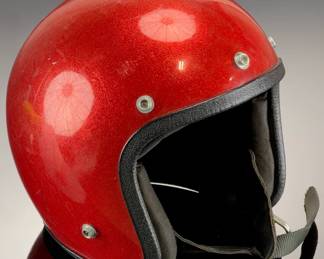 Vintage 1970s AIM H301 Red Metal Flake Open Face Motocross Helmet Relic