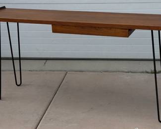 MCM Walnut Console Table with Hairpin Legs, Slender Design