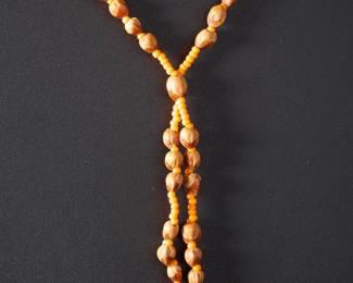 Organic Jobs Tears Seed & Orange Glass Bead Necklace - 26in Long