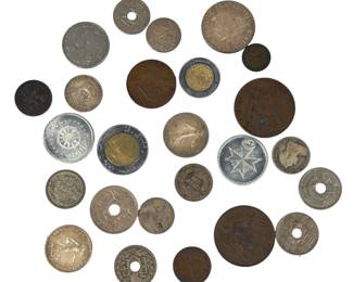 Lot of 25 Antique & World Coins: French, British, Italian, and More